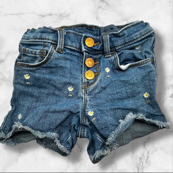 Old Navy Toddler Girls 4T Adjustable Denim Daisy-Embroidered Frayed Hem Shorts - Picture 1 of 11